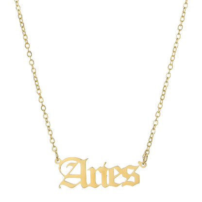 lucky Zodiac Sign Necklace For Women Gold Color Stainless Steel Necklaces Aquarius Pisces Aries Taurus Letter Collier