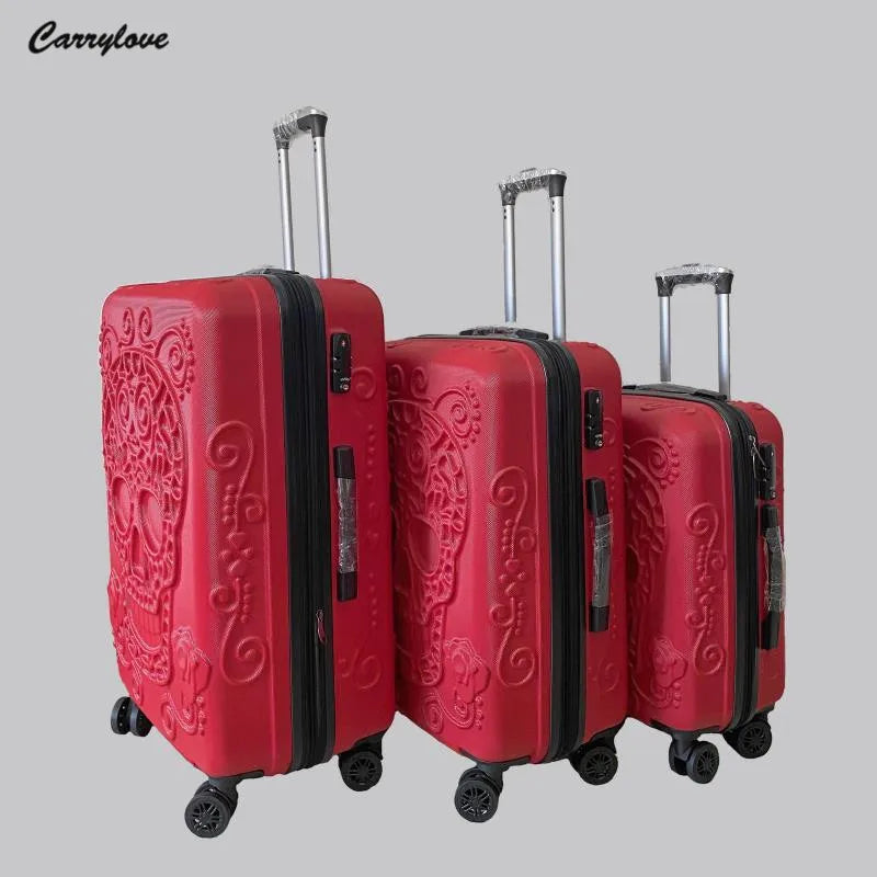 Carrylove 20"24"28" Inch Large Expandable Skull Suitcase 3 Pieces Trolley Case Rolling Luggage Bag Set