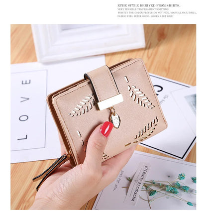 Fashion Women's Purse Short Zipper Wallet Women Leather 2024 Luxury Brand Small Women Wallets Clutch Bag With Hollow Out Leaves