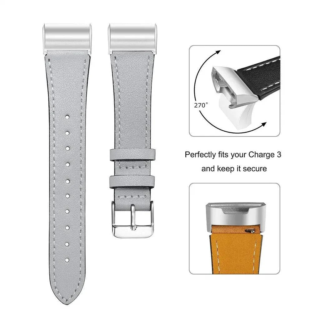 Replacement Fitbit Charge 3 Bands Leather Straps Band Interchangeable Smart Fitness Watch Bands With Stainless Frame for Charge3 - MarvelouStore