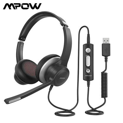 Mpow HC6 Office Headset with Mic BH328 3.5mm USB Computer Headset Noise Reduction Headphone for Call Center Skype PC Cellphone