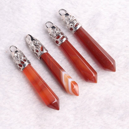 Carnelian Crystal Pendants Natural Stone Red Agates Pillar Necklace Pendants Healing Bullet Pendulum Decor Craft Jewelry Making