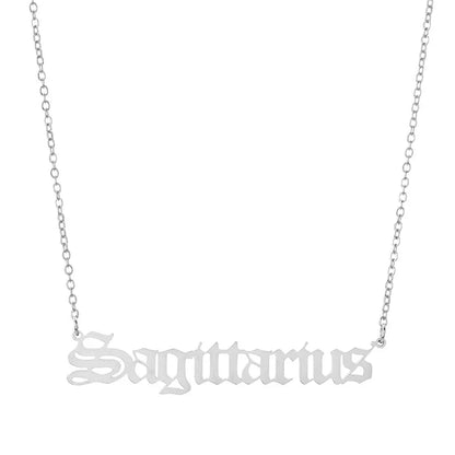 lucky Zodiac Sign Necklace For Women Gold Color Stainless Steel Necklaces Aquarius Pisces Aries Taurus Letter Collier