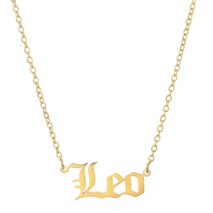 lucky Zodiac Sign Necklace For Women Gold Color Stainless Steel Necklaces Aquarius Pisces Aries Taurus Letter Collier