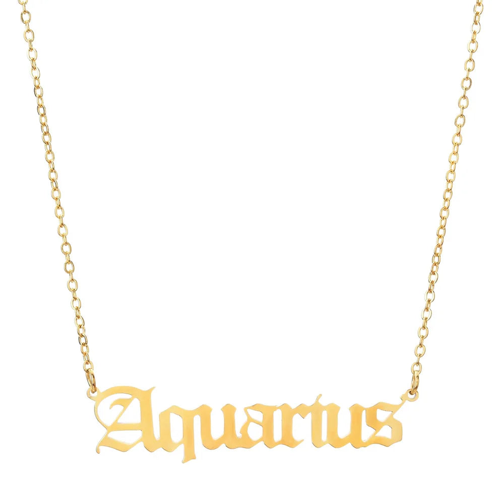 lucky Zodiac Sign Necklace For Women Gold Color Stainless Steel Necklaces Aquarius Pisces Aries Taurus Letter Collier