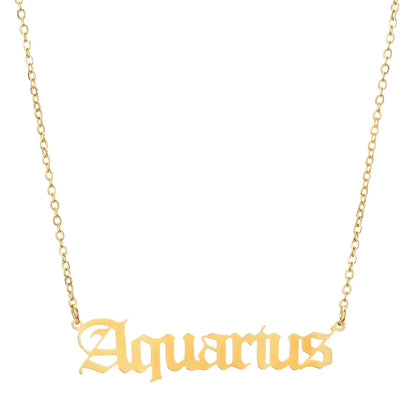 lucky Zodiac Sign Necklace For Women Gold Color Stainless Steel Necklaces Aquarius Pisces Aries Taurus Letter Collier