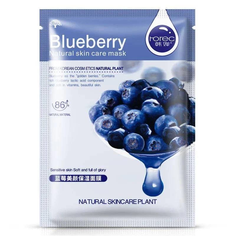 Skin Care Natural Fruit Plant Facial Mask Moisturizing Oil-Control Blueberry Cucumber Pomegranate Fruit Aloe Sheet Face Mask - MarvelouStore