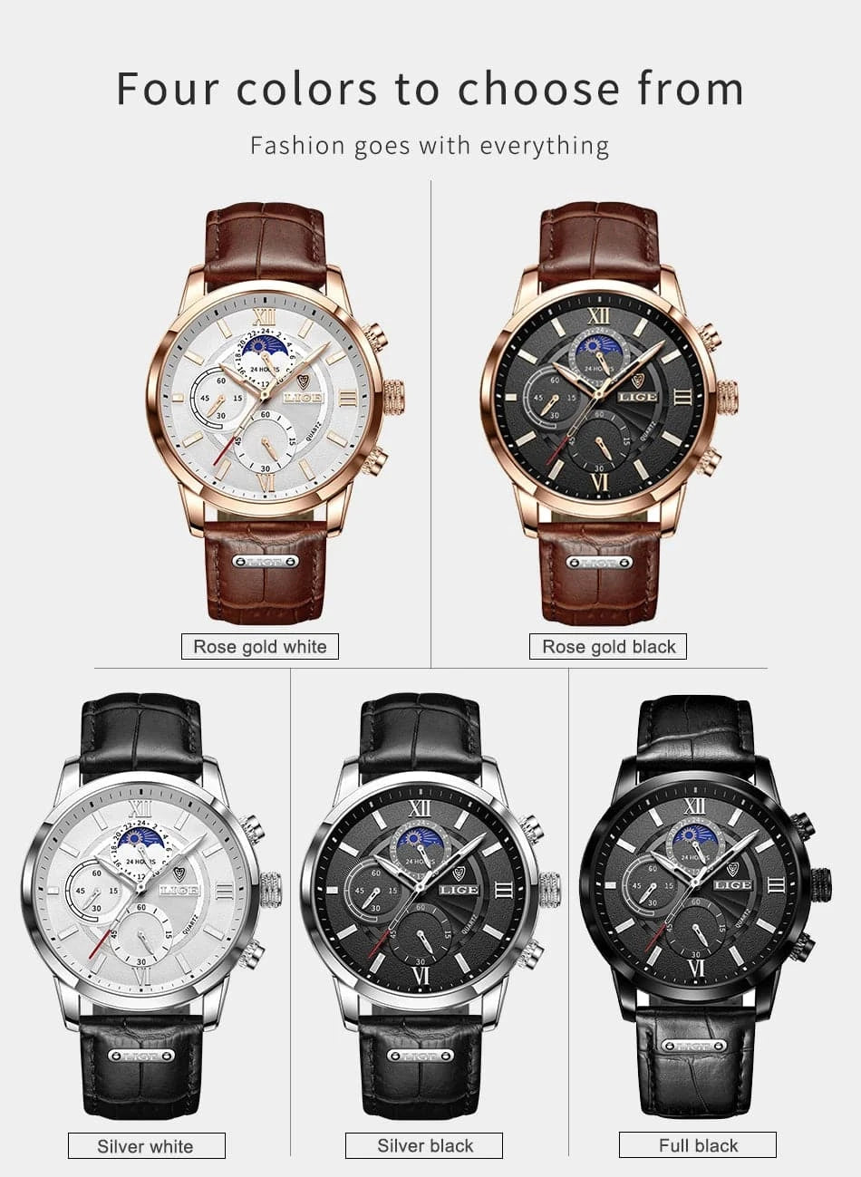 New LIGE Men's Watches Top Brand Luxury Men Wrist Watch Man Leather Quartz Watch Sports Waterproof Male Clock Relogio Masculino - MarvelouStore