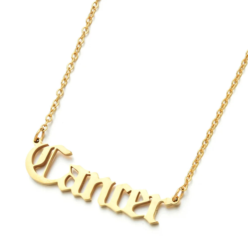 lucky Zodiac Sign Necklace For Women Gold Color Stainless Steel Necklaces Aquarius Pisces Aries Taurus Letter Collier