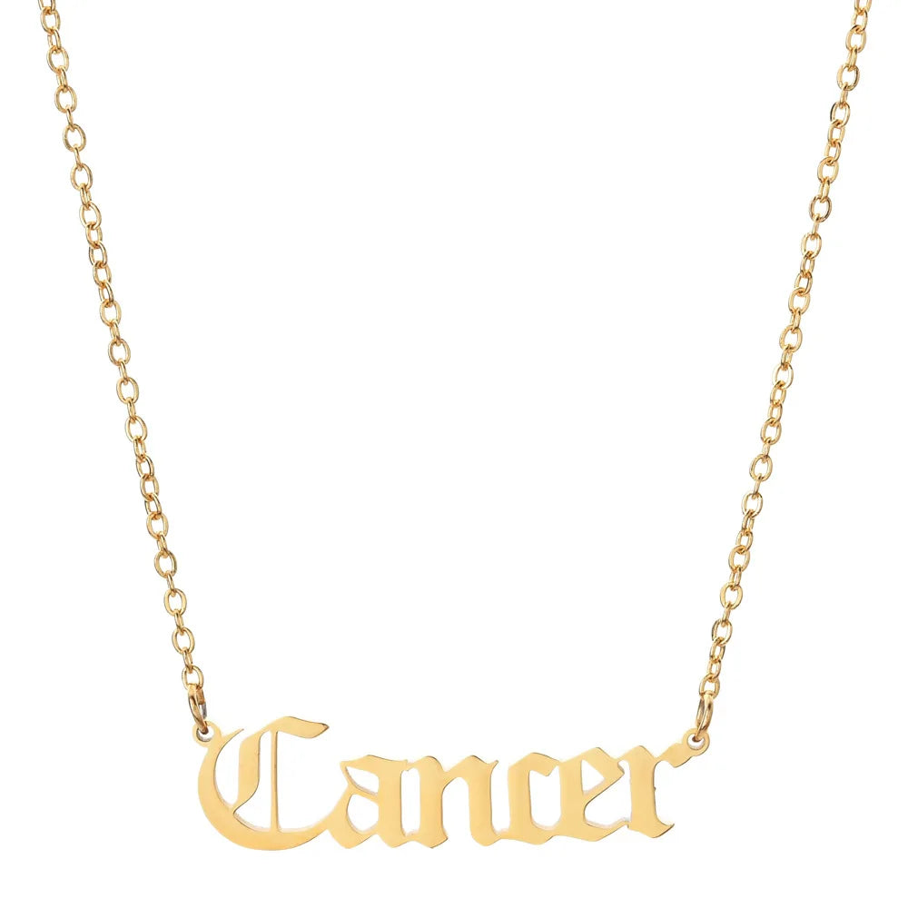 lucky Zodiac Sign Necklace For Women Gold Color Stainless Steel Necklaces Aquarius Pisces Aries Taurus Letter Collier