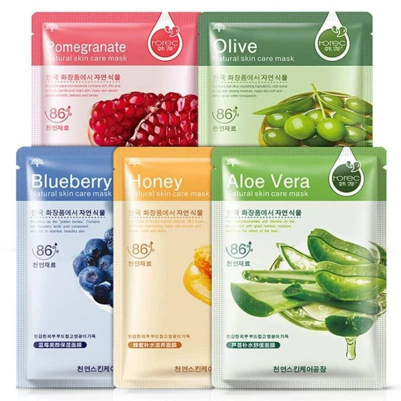 Skin Care Natural Fruit Plant Facial Mask Moisturizing Oil-Control Blueberry Cucumber Pomegranate Fruit Aloe Sheet Face Mask - MarvelouStore