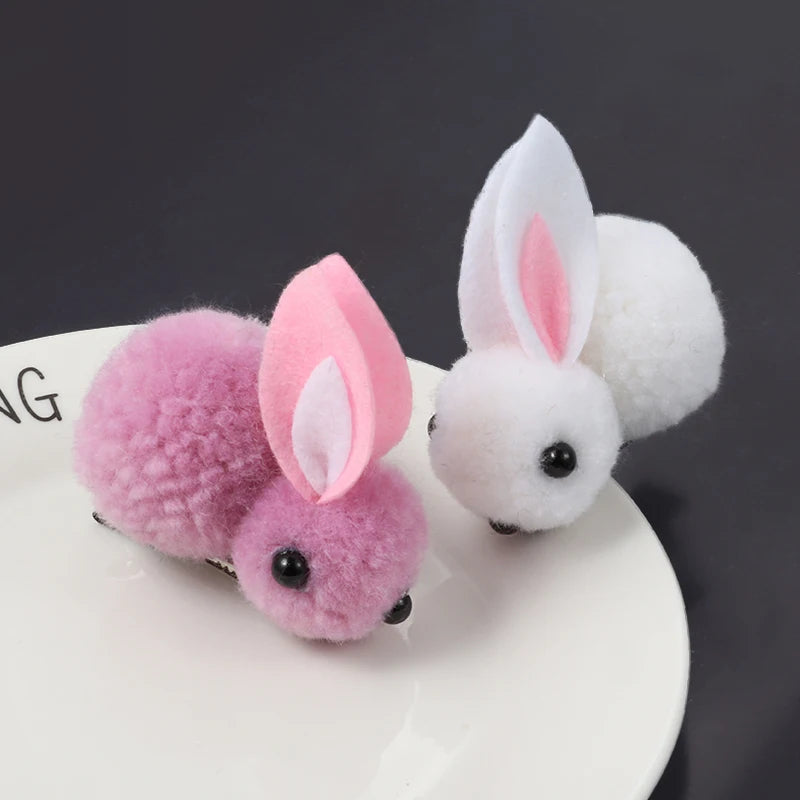 Cute Hair Ball Rabbit Hair Clip Girl Plush Rabbit Ears Hair clip 3D Plush Rabbit Hair Accessories Korea Simple girl headdress