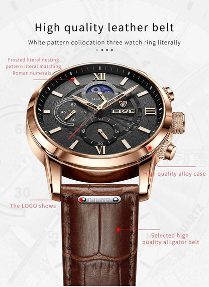 New LIGE Men's Watches Top Brand Luxury Men Wrist Watch Man Leather Quartz Watch Sports Waterproof Male Clock Relogio Masculino - MarvelouStore