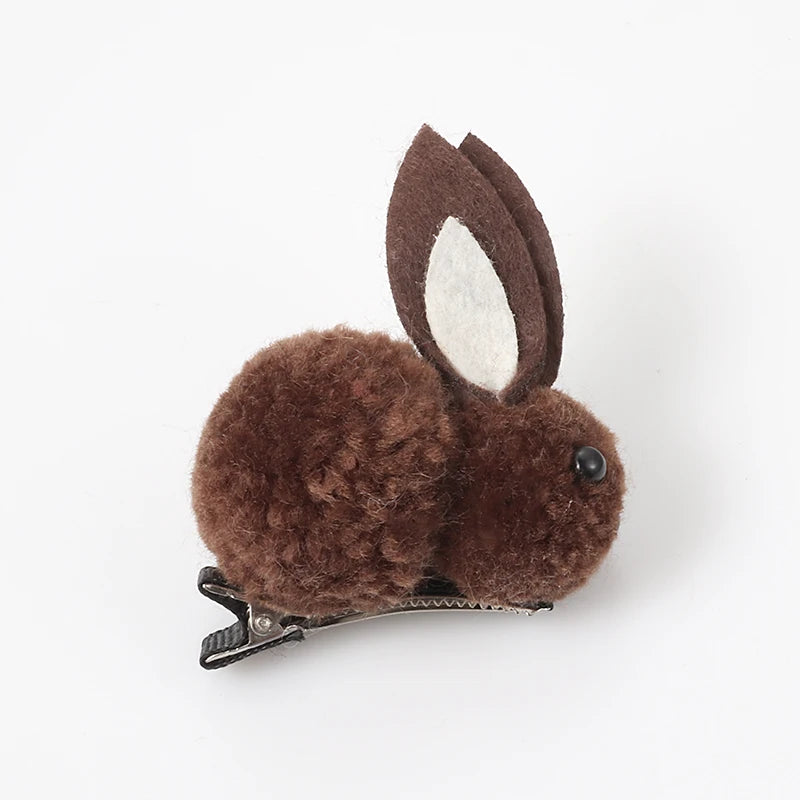 Cute Hair Ball Rabbit Hair Clip Girl Plush Rabbit Ears Hair clip 3D Plush Rabbit Hair Accessories Korea Simple girl headdress