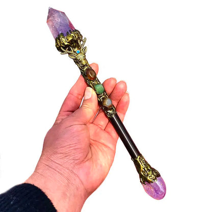 one piece Hand Carved Natural Semi Precious Healing Stones 7 Chakra Crystal Witch Magic Wands Reiki Stick For Home Decoration