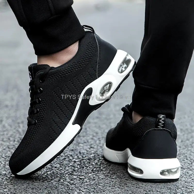 Air Cushion Work Sneakers Breathable Steel Toe Work Shoes Men Women Safety Shoes Anti-puncture Security Protective Shoes Light