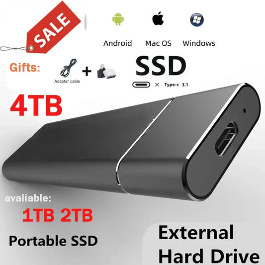 Portable SSD 1TB 2TB External Hard Drive USB 3.1/Type-C Solid State Hard Disk High-Speed Storage Device for Laptops/Desktop/Mac