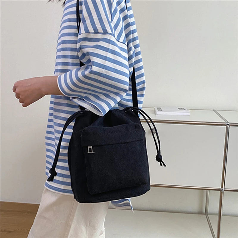 2024 New Women Bag Middle Shoulder Bag Korean Style Drawstring Bucket Bag Casual Light Youth Crossbody Bag Whole Sale