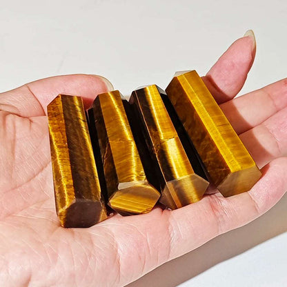 1.57"-3.14" Natural Crystals Stone Tiger Eye Wands Polishing Reiki Healing  Energy Stone Hexagonal Point Obelisk Gemstones