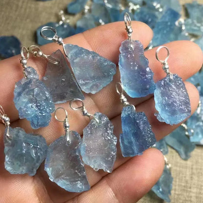 Wholesale Raw Aquamarine Pendant Natural Crystal Real Gemstone Blue Beryl Mineral Rough Stone Neclace For Jewelry Woman Gift