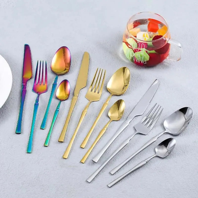 4pcs Cutlery Set Gold Dinnerware Stainless Steel Silverware Knife Fork Spoon Tableware Flatware Set Kitchen Accessories