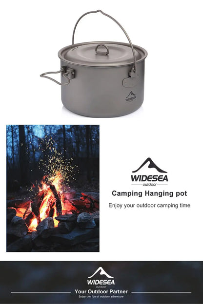 Widesea Camping Tableware Titanium Cookware Set Tourism Cauldron Outdoor Cooking Pot Frying Pan Picnic Kitchen Hiking Trekking