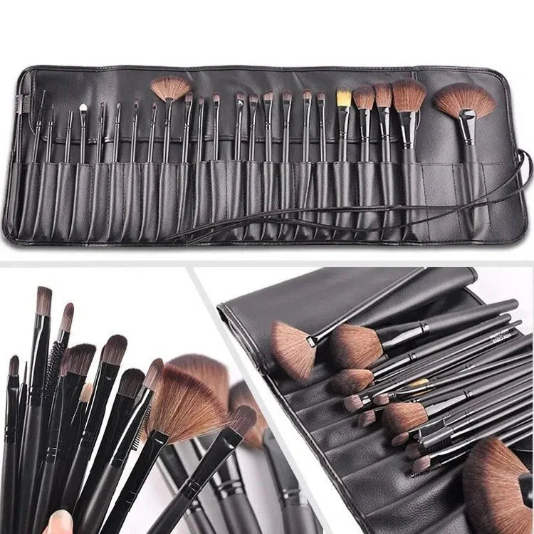 24 Pcs Female Professional Makeup Sets Cosmetics Brushes With Leather Bag Lip Brush Eye Shadow Brush Makeup Tools