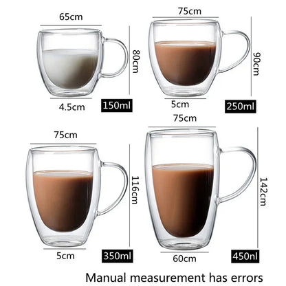 Heat Resistant Double Wall Glass Cup 80-650Ml Beer Milk Coffee Water Cups Transparent Cup Wholesale Glass Drinkware Mug Set Gift