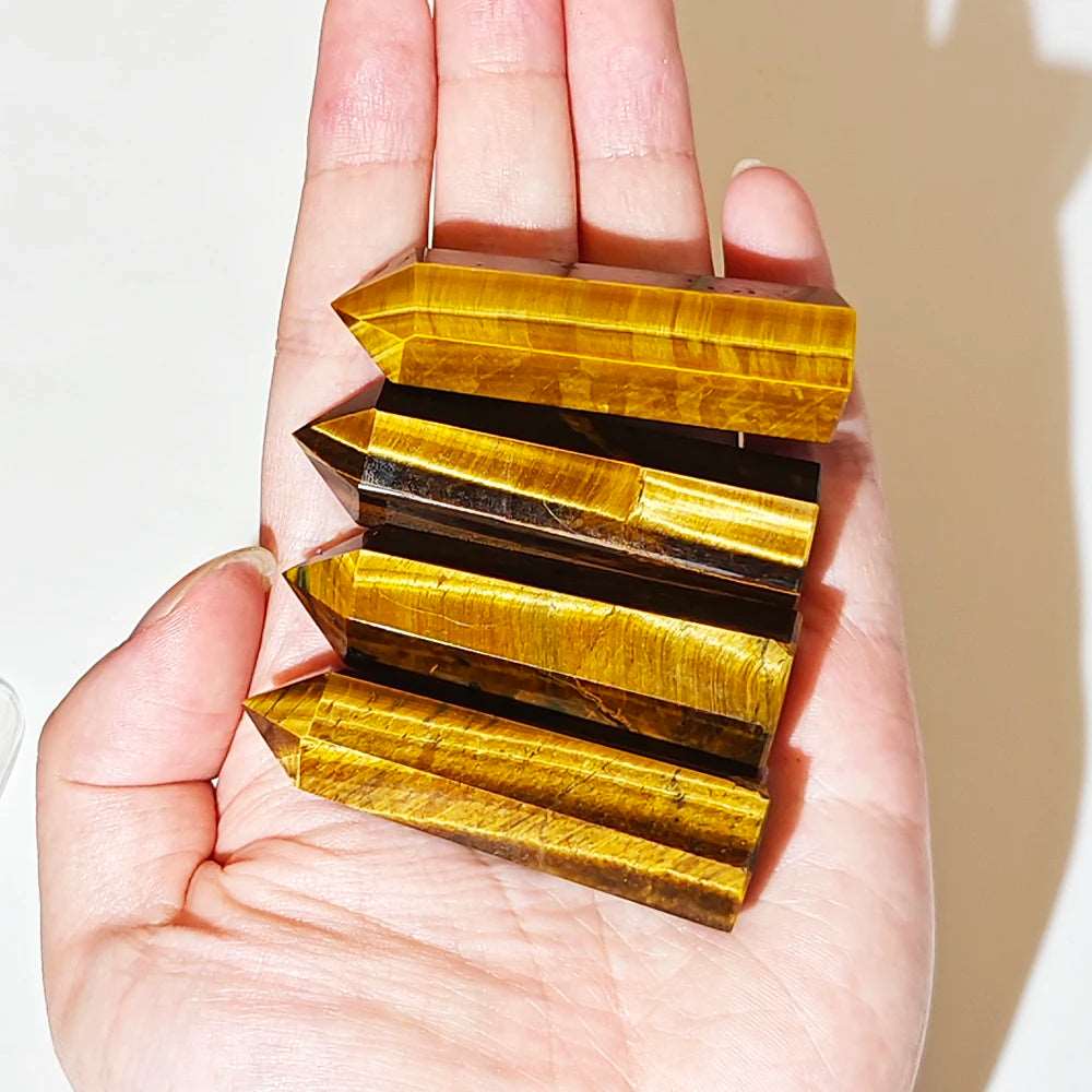 1.57"-3.14" Natural Crystals Stone Tiger Eye Wands Polishing Reiki Healing  Energy Stone Hexagonal Point Obelisk Gemstones