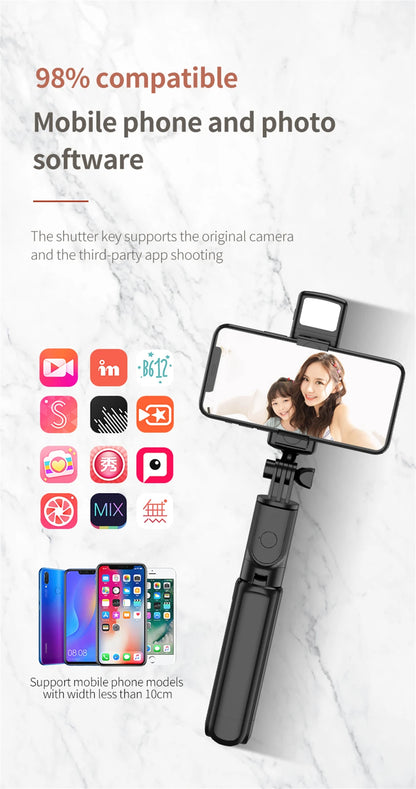 2023 New Wireless Bluetooth Selfie Stick Remote Shutter Tripod with Fill Light 360-Degree Rotation for Live Broadcasting