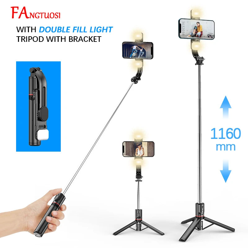 FANGTUOSI 1160mm Extended version bluetooth selfie stick fill light tripod with remote shutter for Android IOS 2022 latest hot