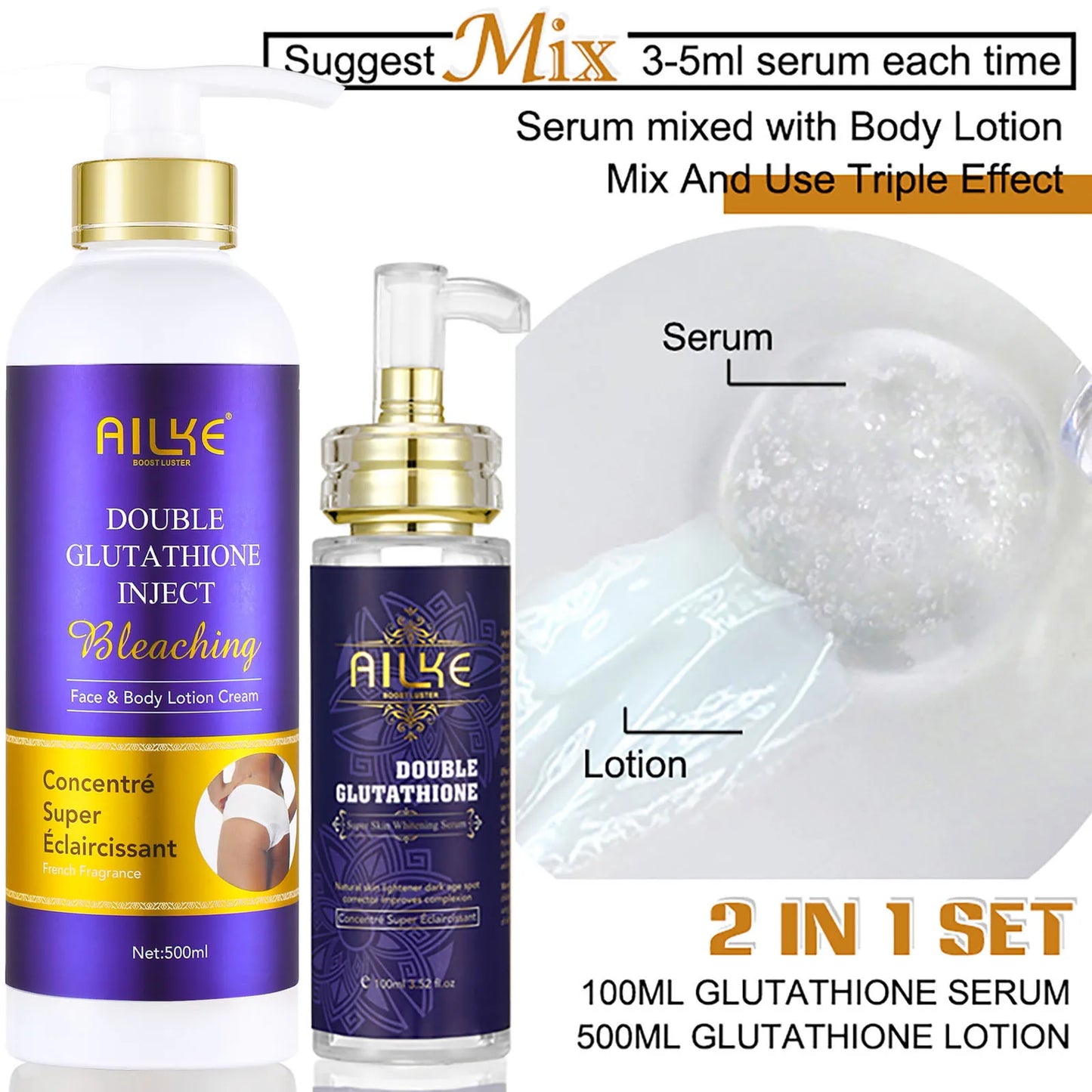 AILKE Whitening Skin Care Set, With Double-Glutathione, Skin Glowing Serum, Black Skin Soap, Skin Barrier Repair Moisturizer