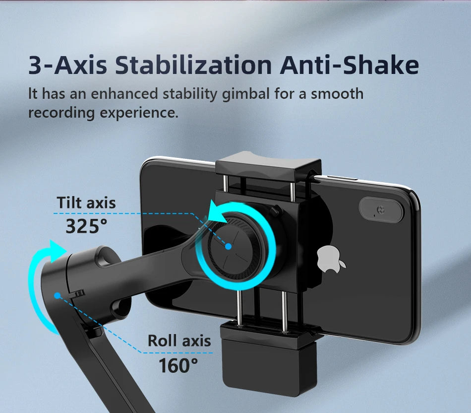 3-Axis Gimbal Foldable Mobile Phone Stabilizer with Selfie Stick for Smartphone Anti-shake Gimbal with Extension Rod for Vlog