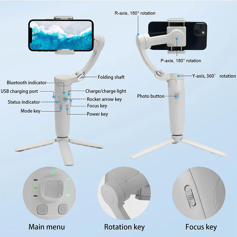 MDNG New mobile phone three-axis smart stabilizer mini folding anti-shake shooting smart face tracking pan-tilt