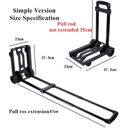 Folding Hand Truck Black Small Lightweight Cart Portable Telescopic Dolly Backpack Luggage Travel Moving Shopping