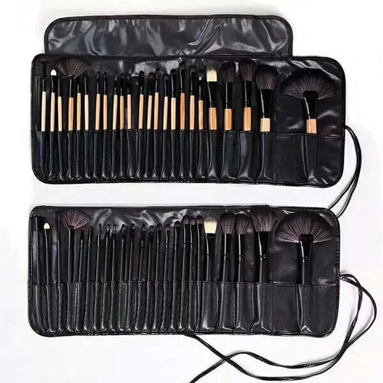 24 Pcs Female Professional Makeup Sets Cosmetics Brushes With Leather Bag Lip Brush Eye Shadow Brush Makeup Tools