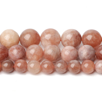 6/8/10mm AA Natural Stone Sunstone Bead Pink Smooth Round Loose Spacer Beads for Jewelry Making Supplier DIY Charm Bracelet 15''