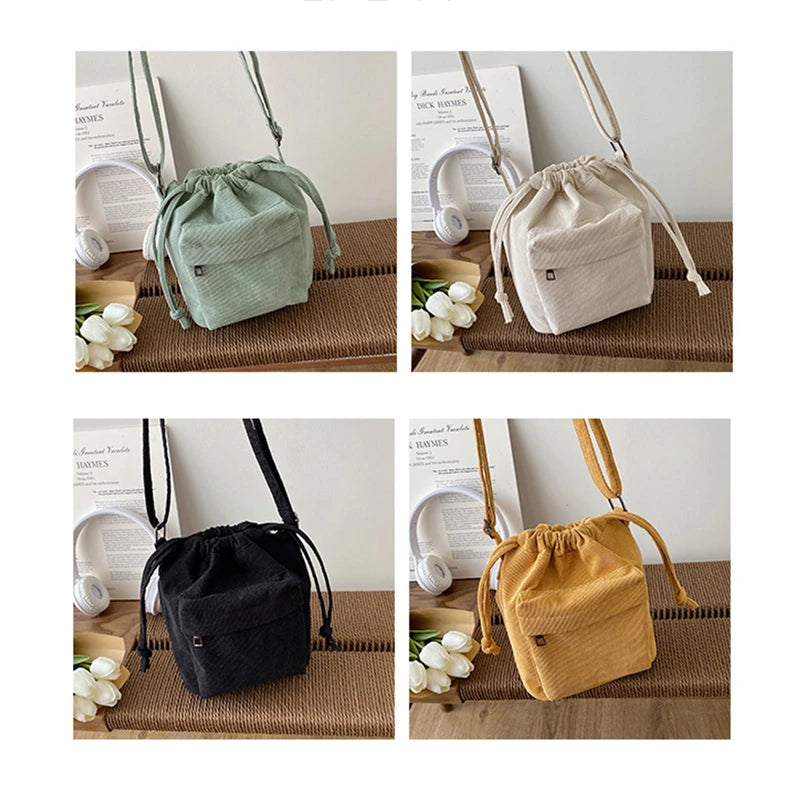 2024 New Women Bag Middle Shoulder Bag Korean Style Drawstring Bucket Bag Casual Light Youth Crossbody Bag Whole Sale