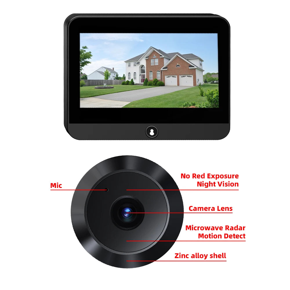 Black Mini 1080P Tuya Smart Life Home 4.3' Digital Doorbell Viewer Peephole Door Video Camera Eye WiFi IR 940nm Night Vision