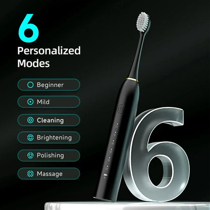 USB Rechargeable Tooth Brush for Adult  6 Clean Modes X-3 Sonic Electric Toothbrush Washable Teeth Whitening and Cleaning Brush