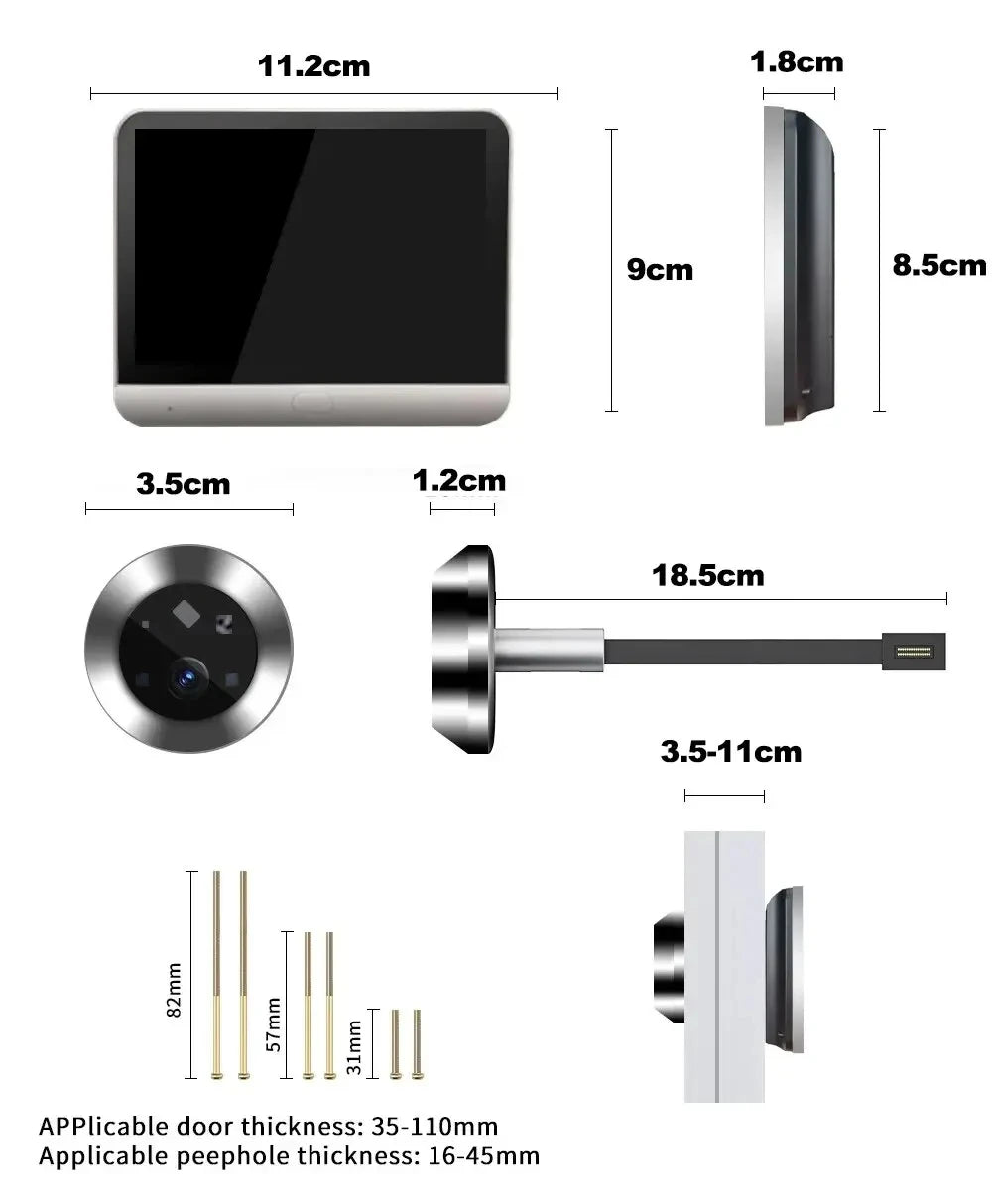 4.3 Inch Tuya Wide Angle Door Peephole Camera One Way Intercom Video Eye Motion Detection Wifi Doorbell Camera 5000mAh Battery