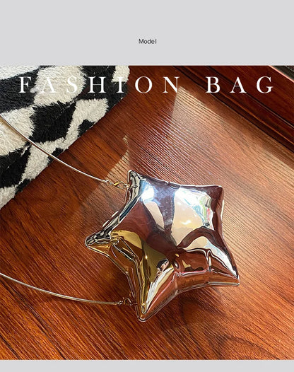 Nice design Gold And Silver Chain Women's Evening Bags 2024 New Bright Face Five Pointed Star Shoulder bag Funny Party Bag