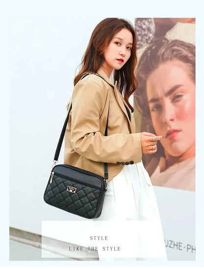 2024 Women's One Shoulder Small Square Handbag New Cross Border Foreign Trade Lingge PU Crossbody Versatile Small Messenger Bag