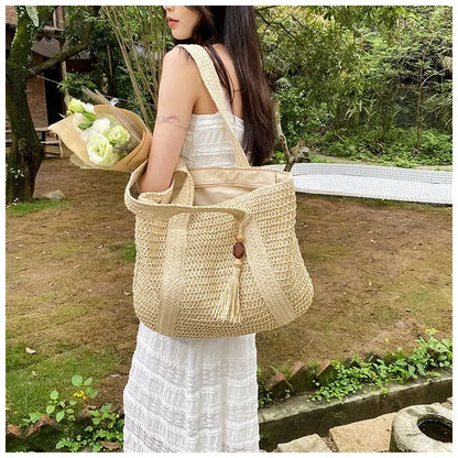 Elegant Ladies Straw Woven Handbag Women Holiday Beach Commute Casual Tote Top-Handle Bags Fashion Retro Shoulder Bags 2024