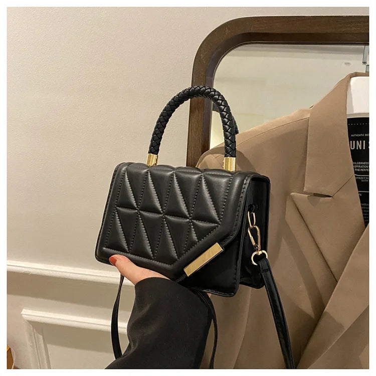 2024 New Fashion Shoulder Bag Plaid PU Leather Ladies Square Handbags Brand Designer Small Black Crossbody Bags for Women