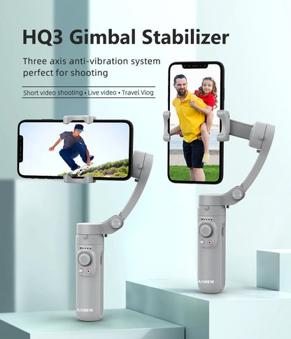 AXNEN HQ3 3-Axis Foldable Smartphone Handheld Gimbal Cellphone Video Record Vlog Stabilizer for iPhone 13 Xiaomi Huawei Samsung