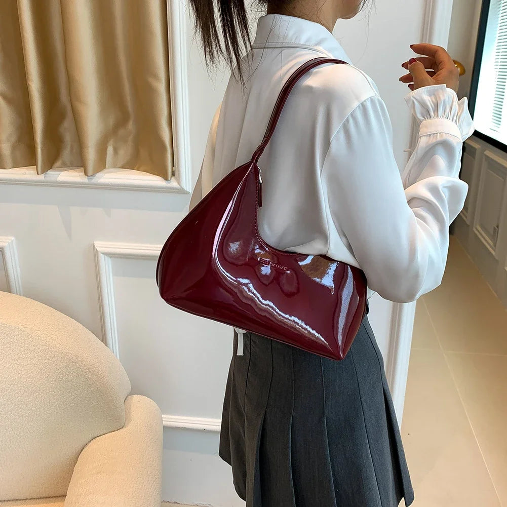 Leisure Sense Glossy 2024 Oceanic Early Spring New Patent Leather Fashion Light Luxury Shoulder Handheld Armpit Women's Bag