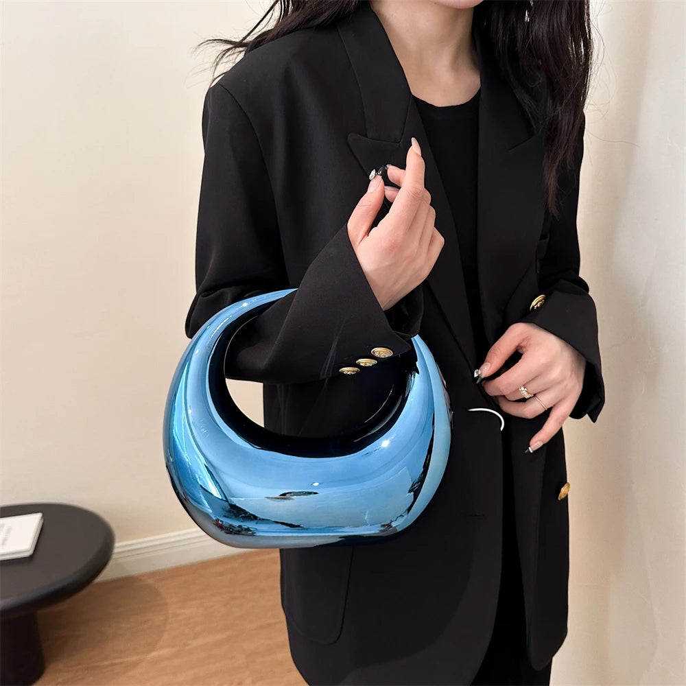 MOODS Golden Evening Handbag For Women PVC Wrist Bag Dinner Party Wedding Round Handle Clutch Purse 2024 Luxury Designer Handbag