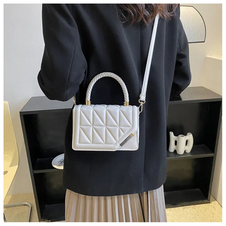 2024 New Fashion Shoulder Bag Plaid PU Leather Ladies Square Handbags Brand Designer Small Black Crossbody Bags for Women