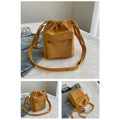 2024 New Women Bag Middle Shoulder Bag Korean Style Drawstring Bucket Bag Casual Light Youth Crossbody Bag Whole Sale